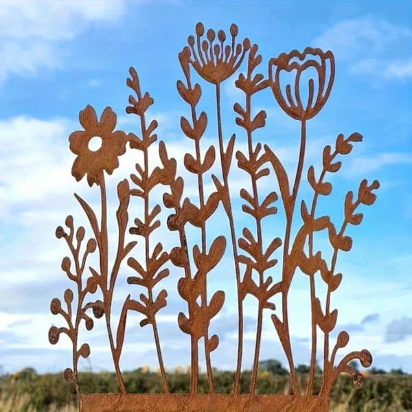 Rustic Metal Wildflower Garden Stake Vintage Yellow Outdoor Decor For Lawn Pots Perfect Gift Plant Enthusiasts 250604