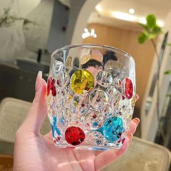 Crystal Glass Juice Cup Cold Drink Colorful Inlaid Tooth Mug Straight Body Champagne Beer Water Bottle Cocktail Drinkware X250605