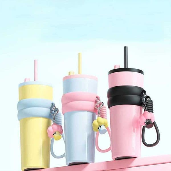 710ml Thermal Mug With Straw Stainless Steel Vacuum Flask Insulated Water Bottle Coffee Cup Travel Car Mug Tumbler Portable X250605