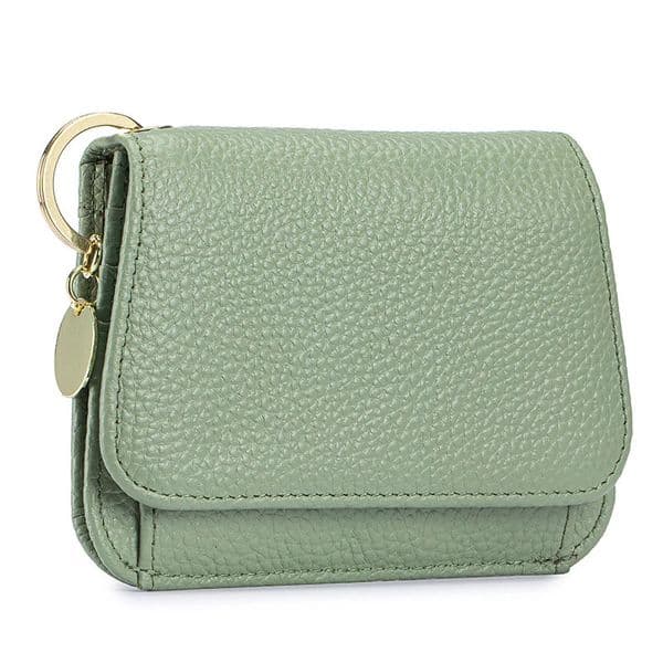 Women Genuine Leather Slim TriFold Wallet Credit Card Holder With Zipper Coin Pouch ID Window Keychain 250605