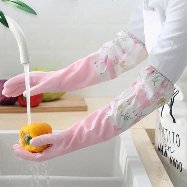 Dishwashing Gloves Single Layer Household Chore Splicing Sleeve Waterproof Gloves Elastic Band Mouth Rubber Gloves 250530