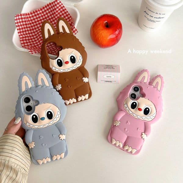 Labubu 3D Soft Silicone Case For iPhone 13 14 15 16 16Pro 16Promax Phone Back Cover Shockproof Shell Skin Durable Kawaii X250605