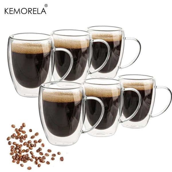 2/4/6PCS 350ML Double Wall Glass Coffee Mug With Handle Transparent Glass Cappuccino Cup Coffee Milk Tea Juice Tea Cup X250605