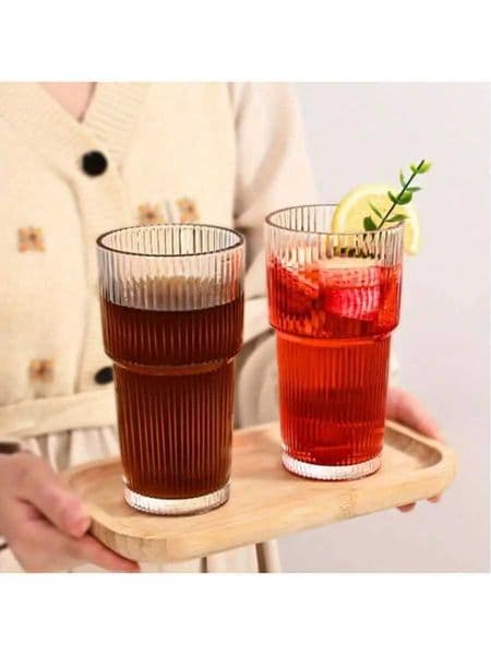 1Pc Large Capacity Fashionable Striped Glass with Straw and Lid 20.29 Ounce Coffee Tea Whiskey Drinking Glass Durable 600ml X250605