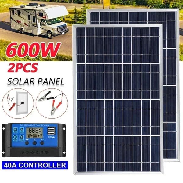 600W Solar Panel Kit Complete 12V Polycrystalline USB Power Portable Outdoor Rechargeable Cell Generator for Home 250604