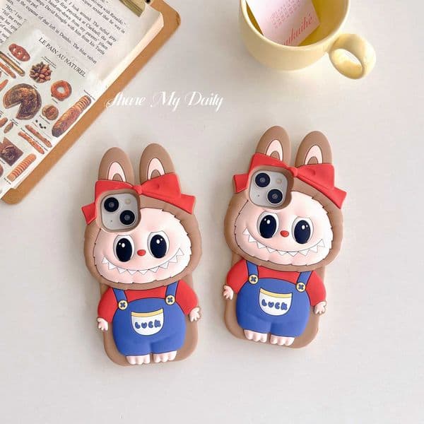 3D Cute Cartoon Bow Headscar Labubu Soft Silicone Phone Case Back Cover Shell For iPhone 14 15Pro 11 12 13 16 Pro Max Shockproof X250605