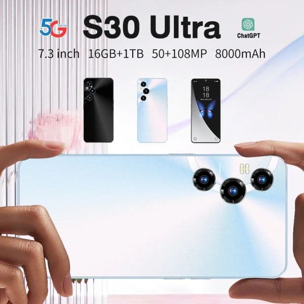S30Ultra 5G Smartphone 7.3-Inch HD 16GB 1TB Android13 Snapdragon 8gen3 10-Core Dual SIM 8000mAh Cellphone High Definition Unlocking Phone