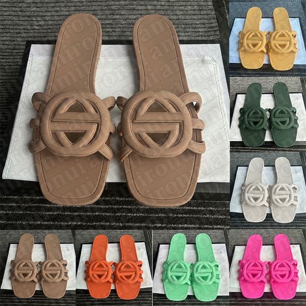 free shipping elegant square toe flat slide designers sandals for women rubber latex slip on size 36-41 comfortable summer slippers with Dust Bag with Box Vintage