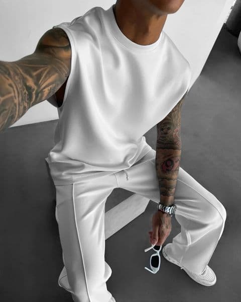 summer sleeveless sports suit 2025 mens casual solid color trousers mens clothing vest two-piece set 250529