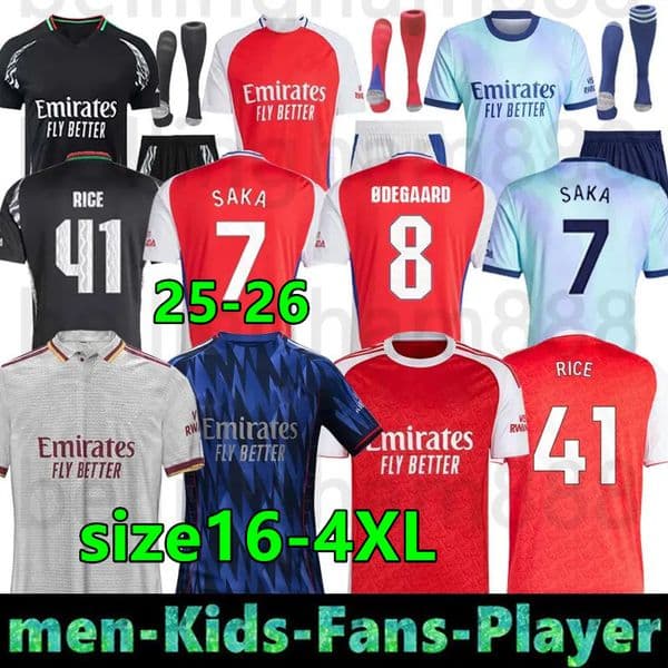25 26 SAKA Soccer Jerseys ODEGAARD RICE HAVERTZ NWANERI MARTINELLI Calafiori 2026 arsenalfootball kits NKETIAH SALIBA TROSSARD JESUS Football Shirt Men Kids 3-4XL