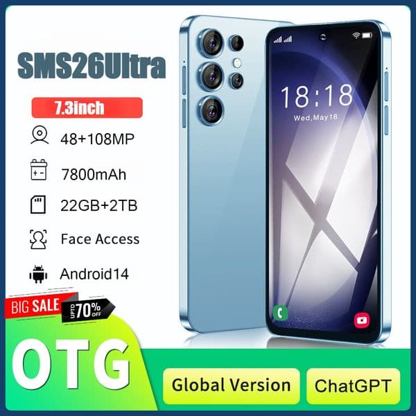 Original Cellphones S26 Ultra 5G Smartphone 7.3HD Global Version Android14 NFC Cell Phone 7800mAh 108MP Snapdragon 8 gen 3 Mobile Phones