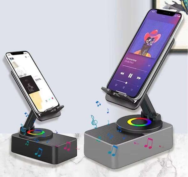 DHgadgets Bluetooth Speaker Phone Stand with RGB Light Wireless Music Speaker with Adjustable Holder for Smartphone Desk Home and Office Use