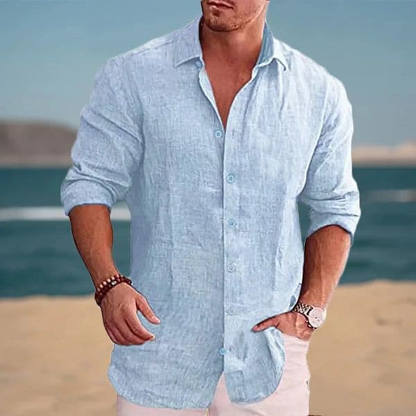 Autumn Mens Long Sleeve Shirt Cotton Linen Breathable Solid Color Casual Style Plus Size Dailywear Mens Linen Shirt 250530BJ