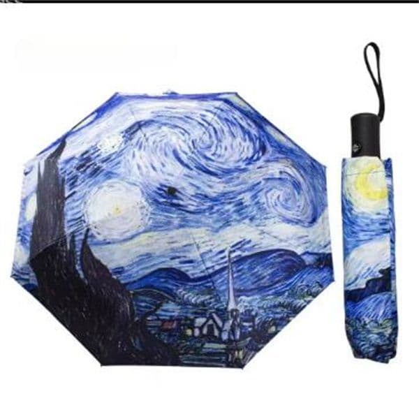 Van Gogh Oil Painting Automatic Umbrella Small Fresh Vinyl Umbrella Automatic Windproof Resistant Sun Folding