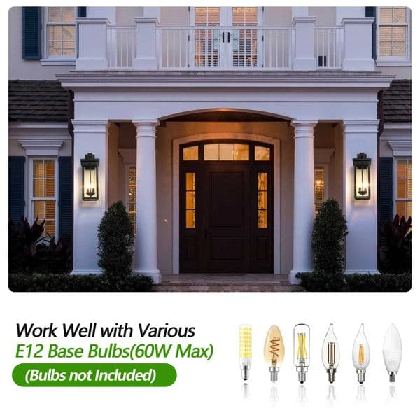 2025 22(H) Outdoor Wall Lantern with Dusk to Dawn Sensor Matte Black Finish Clear Glass Panels Weatherproof Exterior Light X2506074