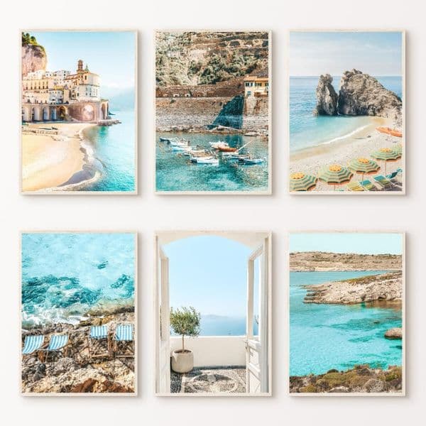 Modern Italian Beach Mediterranean Coast Photography Posters and Prints Canvas Printing Wall Art Picture for Living Room Decor
