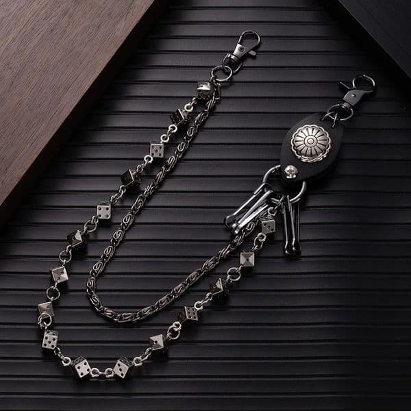 Fashion Versatile Pants Chain Heavy duty Dice Rivet PU Splicing Personalized Punk Street Dance Paired with Jeans Cool Nightc 250530