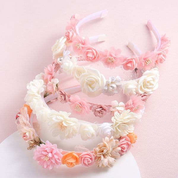 Wedding Girls Hair Accessories Chiffon Flower Hairbands for Children Hair Hoop Kids Artificial Floral Seaside Headwear Headband
