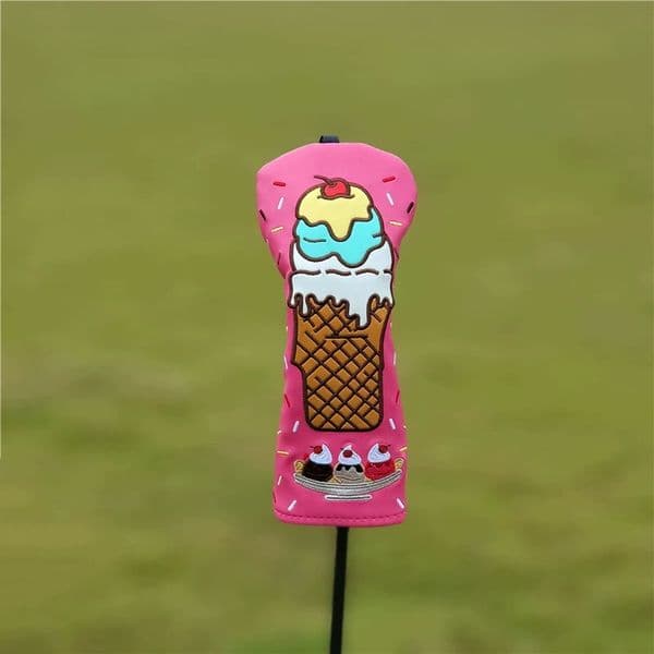 Golf Club Headcovers Wood Head covers Ice cream Design Driver Fairway Hybrid Woods Headcover Red PU Premium Leather Head