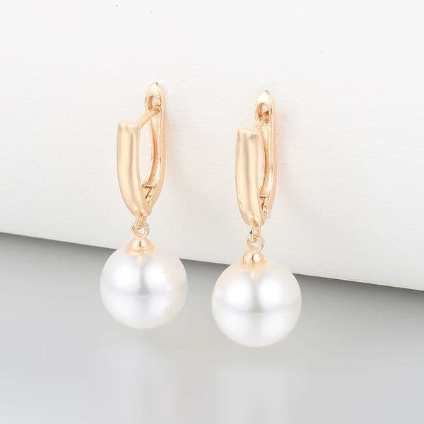 Chic 585 Rose Gold Color Earrings For Women Girls White Pearl Drop Dangle Earrings Party Wedding Jewelry Gifts 250604BJ