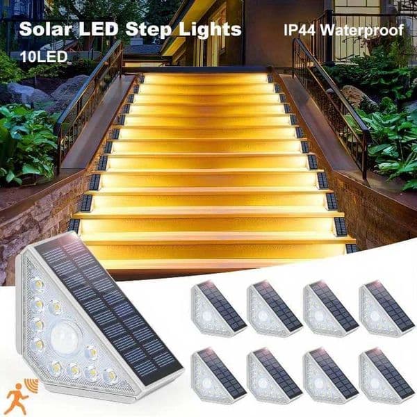 Motion Sensor Outdoor Solar Step Lights 550LM Super Bright 10LED Warm White Stair Light IP44 Waterproof for Porch Patio Deck X250607