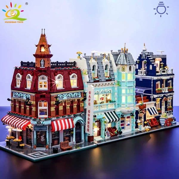 Toys City Corner Coffee Shop Architecture Style Street View Micro Building Blocks for Children Construction Bricks L2606161S43
