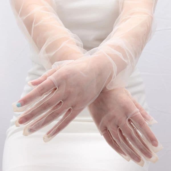 Fashion Long Sheer Tulle Gloves Ultra Thin Stretchy Full Finger Mittens Mesh Elbow Wedding Bride Gloves Drive Sunscreen Mittens 250603