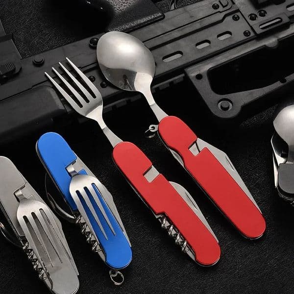 Tablespoon Set 4 In 1 Foldable Spoon Knife Fork Bottle Opener Stainless Steel Folding Pocket Kits Outdoor Tableware Set 250609