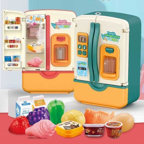 Kids Mini Electric Double Door Refrigerator Simulated Play Pretend Make Food Kitchen Cook Role Toys Boys Girls Gift Accessories XJ250609