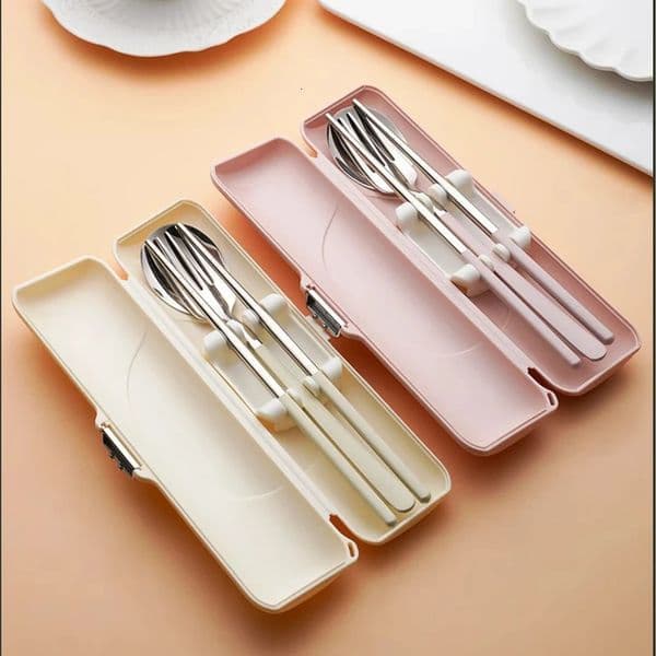 Poratable Tableware 304 Stainless Steel Camping Chopsticks Fork Spoon Outdoor Cutlery Picnic Dinner Set 250609 B2