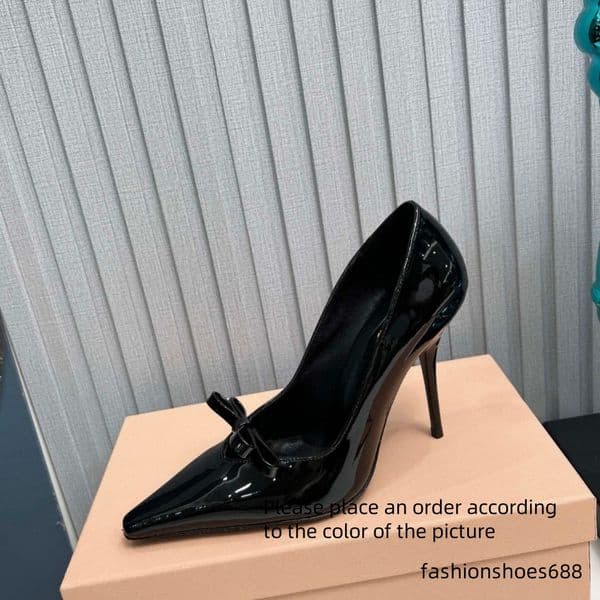Black thin high-heeled womens shoes with bow leather decoration wedding shoes with sexy and high-end feel luxury designer womens plus size high heels sizes 35-42 +box 10/A