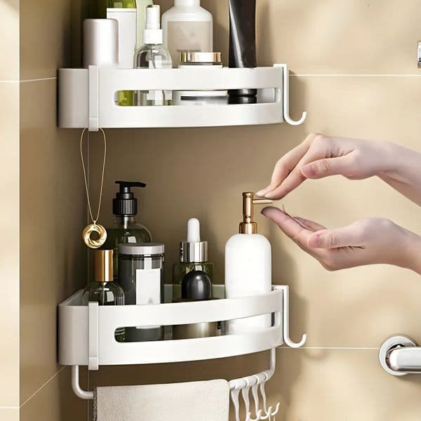 1 Piece Of White Storage Rack For Bathroom Storage Bathroom Partition Wall Mounted Triangular Square Bathroom Accessory 250604