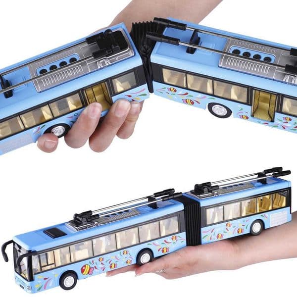 Double tram bus model 1 50 alloy pull back Double section bus High-quality sound and light music childrens toys W250609