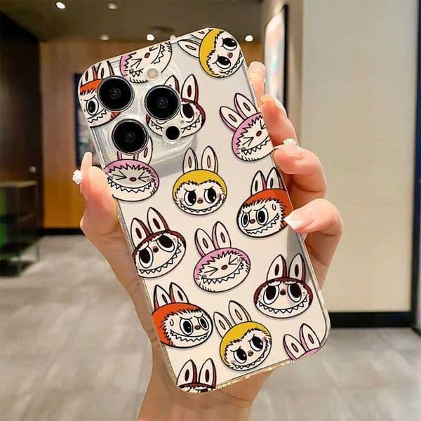 New Cute Cartoon Labubu Clear Phone Case for 16 15 14 13 12 11 8 7 Plus Pro Max X XR XSMax Soft Clear Cover XJ250609