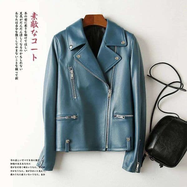 Nerazzurri Spring Short Yellow Black Blue Biker Jacket Long Sleeve Zipper Autumn Faux Leather Jackets for Women