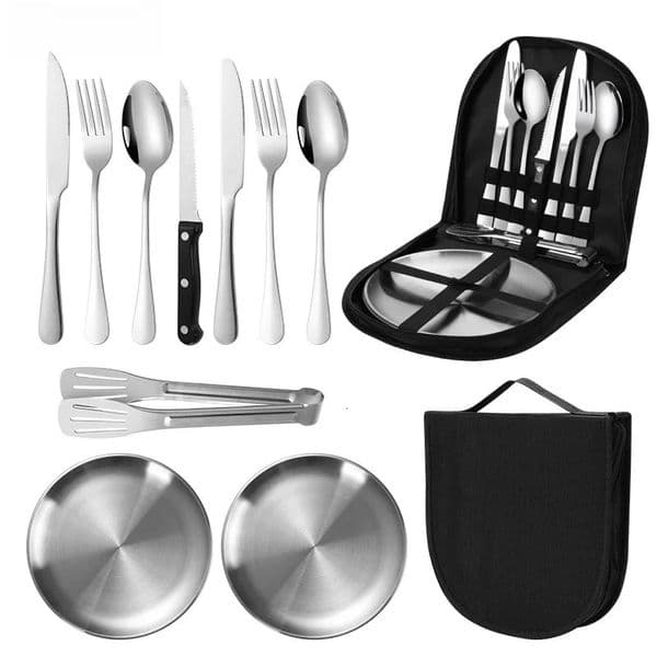 10/20Pcs Outdoor Camping Cutlery Organizer Utensil Picnic portable Set Stainless Steel Plate Spoon Knife Fork Tongs Hiking 250609