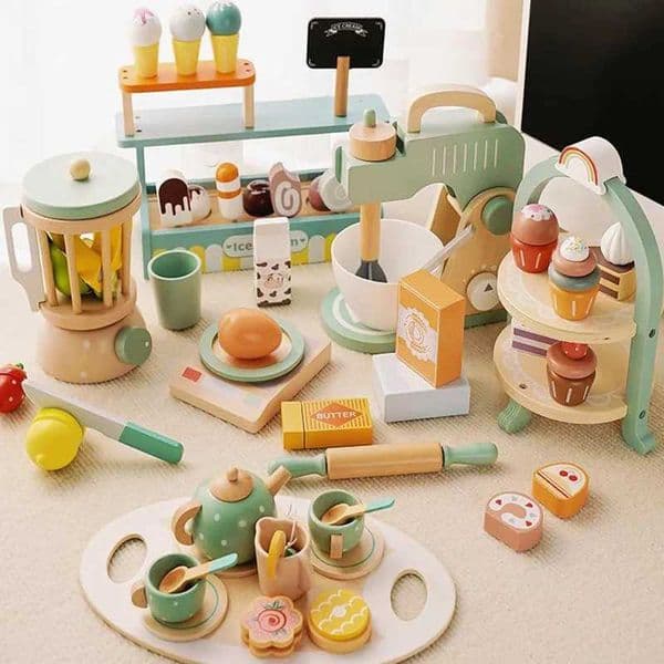 Wooden Kitchen Toys Pretend Play Coffee Mixer Tea Time Set Kids Cooking Accessories Play Food Educational Toys for Toddler Gifts XJ250609