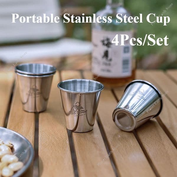 4PcsSet Portable Stainless Steel Camping Cup Outdoor Practical Travel Cups with Bag Wine Glasses Tea Mug 250609