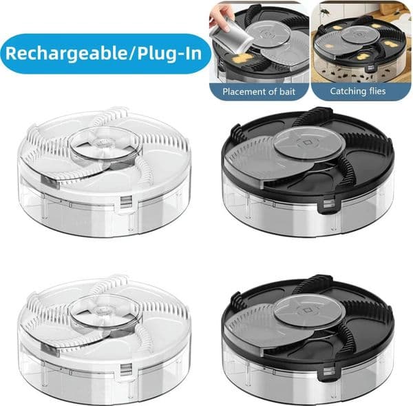 Automatic Fly Catcher USB Rechargeable PlugIn 1200mAh Physical Catching Kitchen Flytrap Quiet Removable Insect Reject 250609BJ