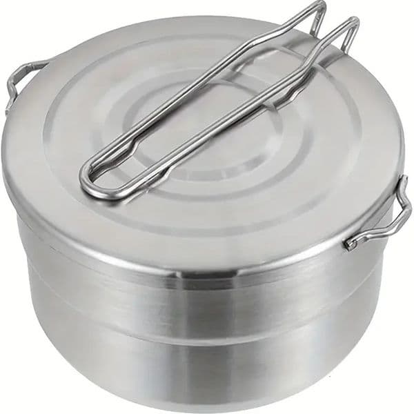 1pc Outdoor Stainless Steel Cooking Pot with Lid and Folding Handle - Perfect for Camping Hiking and Picnics 250609
