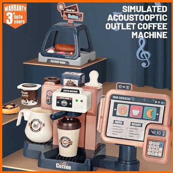 Kids Coffee Machine Toy Set Kitchen Toys Simulation Food Bread Coffee Cake Pretend Play Shopping Cash Register Toys For Children XJ250609