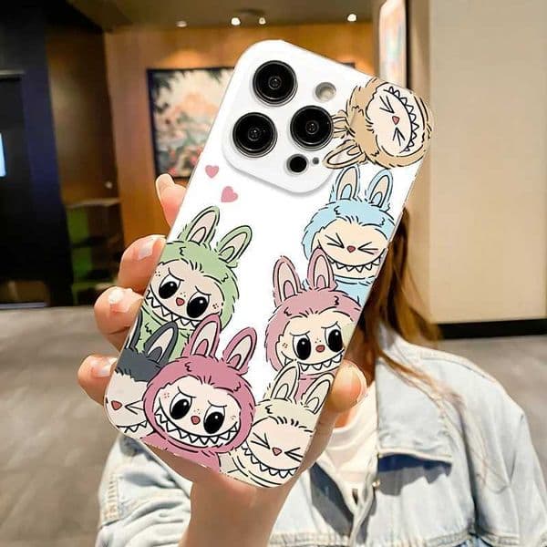 Cartoon Labubu Clear Case for 16 15 14 13 12 11 Pro Max 14 15 7 8 Plus X XR XS Max Shockproof Phone Cover XJ250609