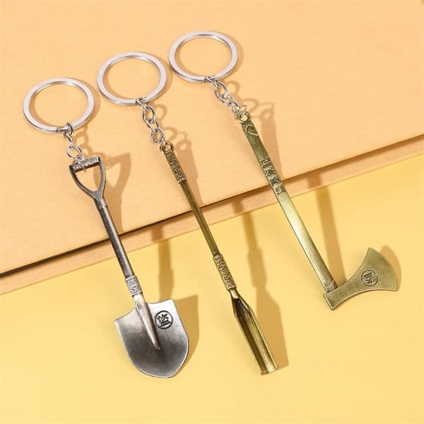 Axe and Shovel Shaped Mini Tools Metal Spoon with Keychain Portable 11 Types Brass Silver