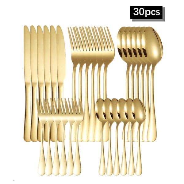 630pcs Golden stainless steel tableware knife fork and spoon el thickened western steak set 250609