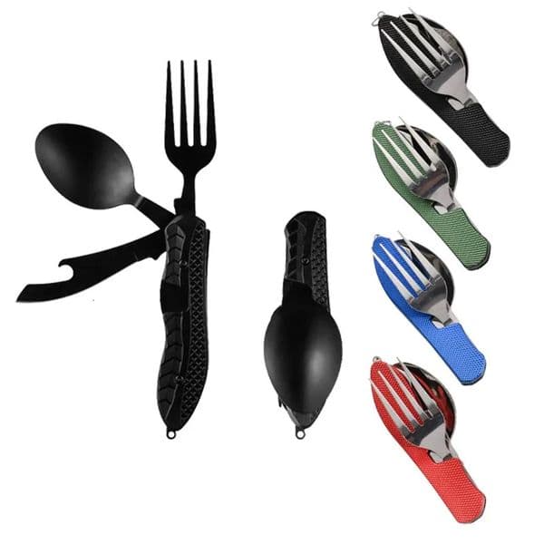 Outdoor Camping Utensils Portable Stainless Steel Foldable Spoon Fork Knife Bottle Opener Combo Set Cutlery Tableware Multitool 250610BJ
