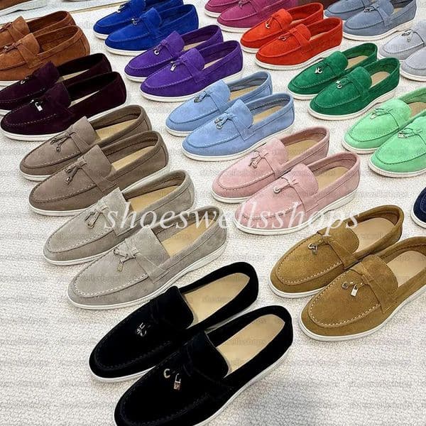 lps loafers Designer Loafers shoes Charms Embellished Casual Shoes Mens Womens Suede Loafers Couple Shoe Genuine Leather Flat For Men Women Factory direct sales 01