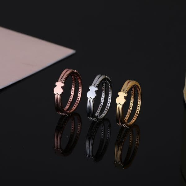 New Arrival Fashion Women Men Animal Letter Heart Circle Stainless Steel Gold Rose Silver Double Layer Bear Cartoon Rings Jewelry Z260508
