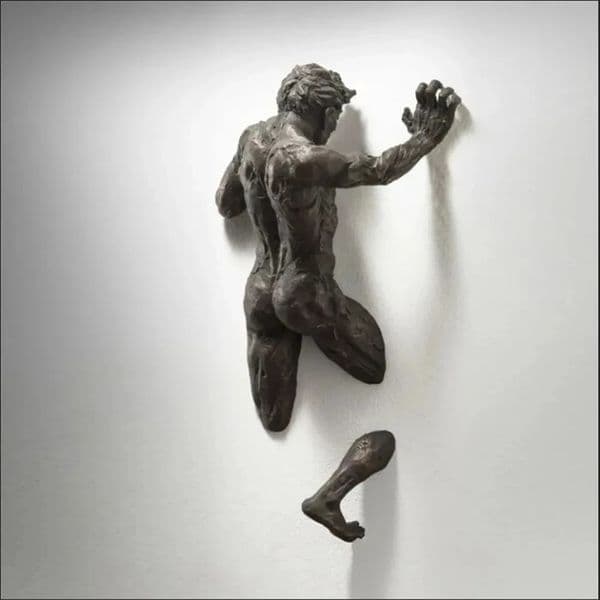 Copper Wall Decor Abstract Character Resin Rock Climbing Man Statue Sculpture Background Wall Art 3D Through Wall 250604