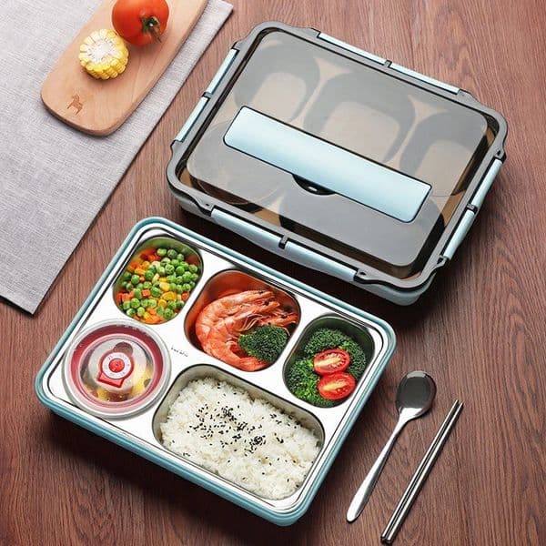 Stainless Steel Thermal Lunch Box Layers Multi Grids Tableware Students School Adult Boxes Spoon Chopsticks Storage Box 250609