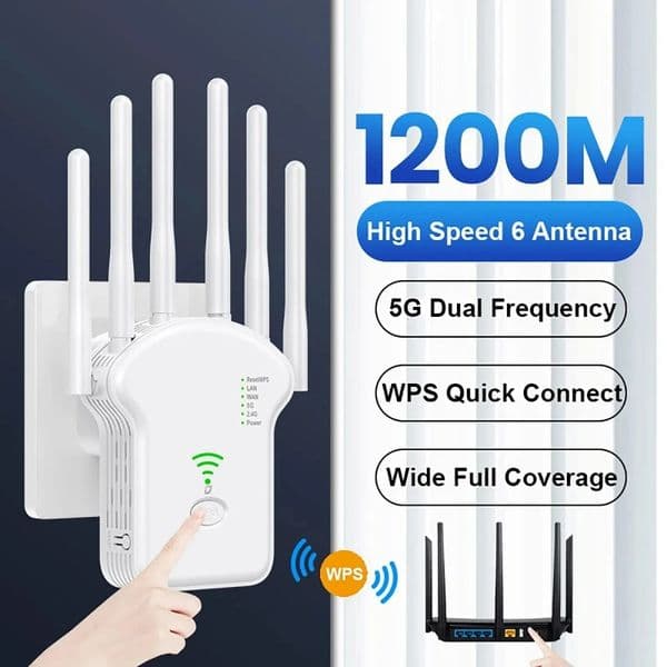 1200Mbps WiFi Repeater Dual Band Wireless Amplifier 2.4G 5GHz Network Long Range Signal Booster For Home Office Wi-Fi Repeater 250609